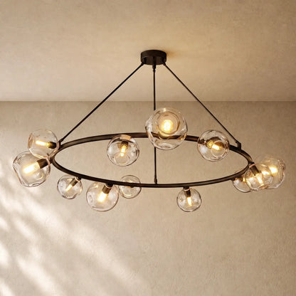 Bubble Glass Round Chandelier - 60’’ / Bronze / Clear