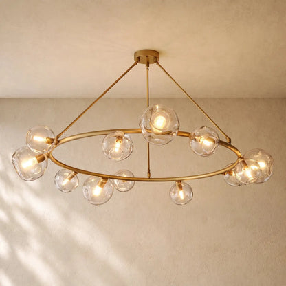 Bubble Glass Round Chandelier - 60’’ / Lacquered Burnished Brass / Clear