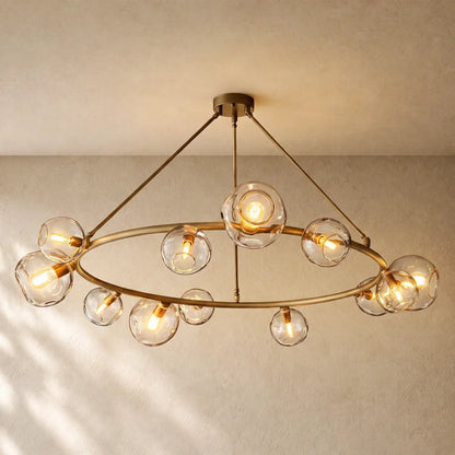 Bubble Glass Round Chandelier - 60’’ / Lacquered Burnished Brass / Smoke