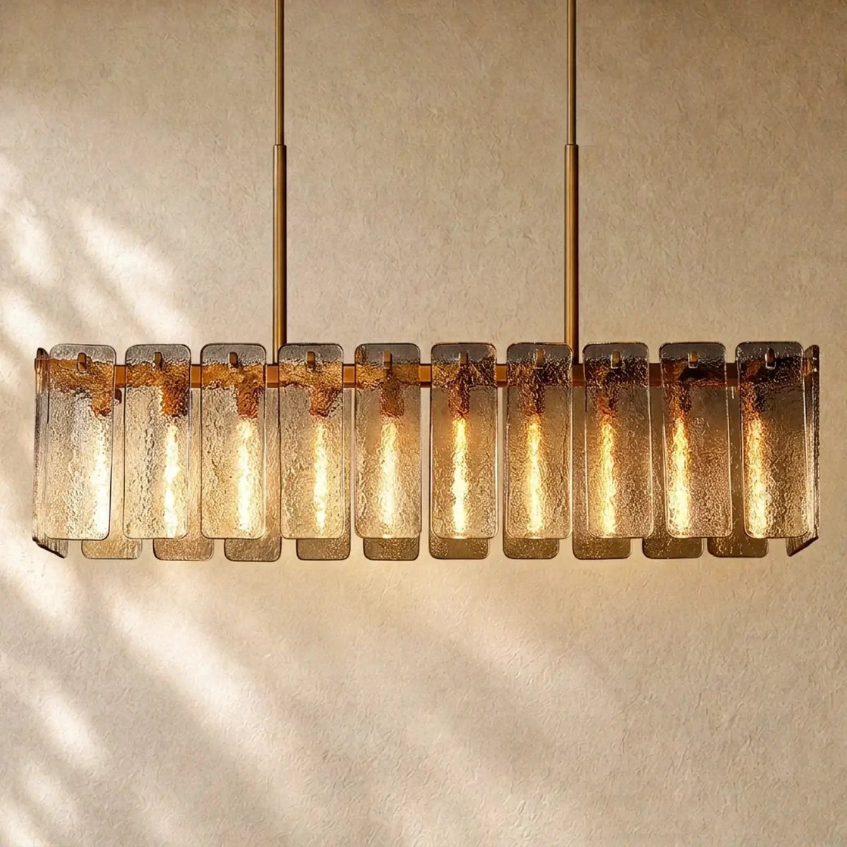 Calametta Glass Rectangular Chandelier - 60’’ / Lacquered Burnished Brass