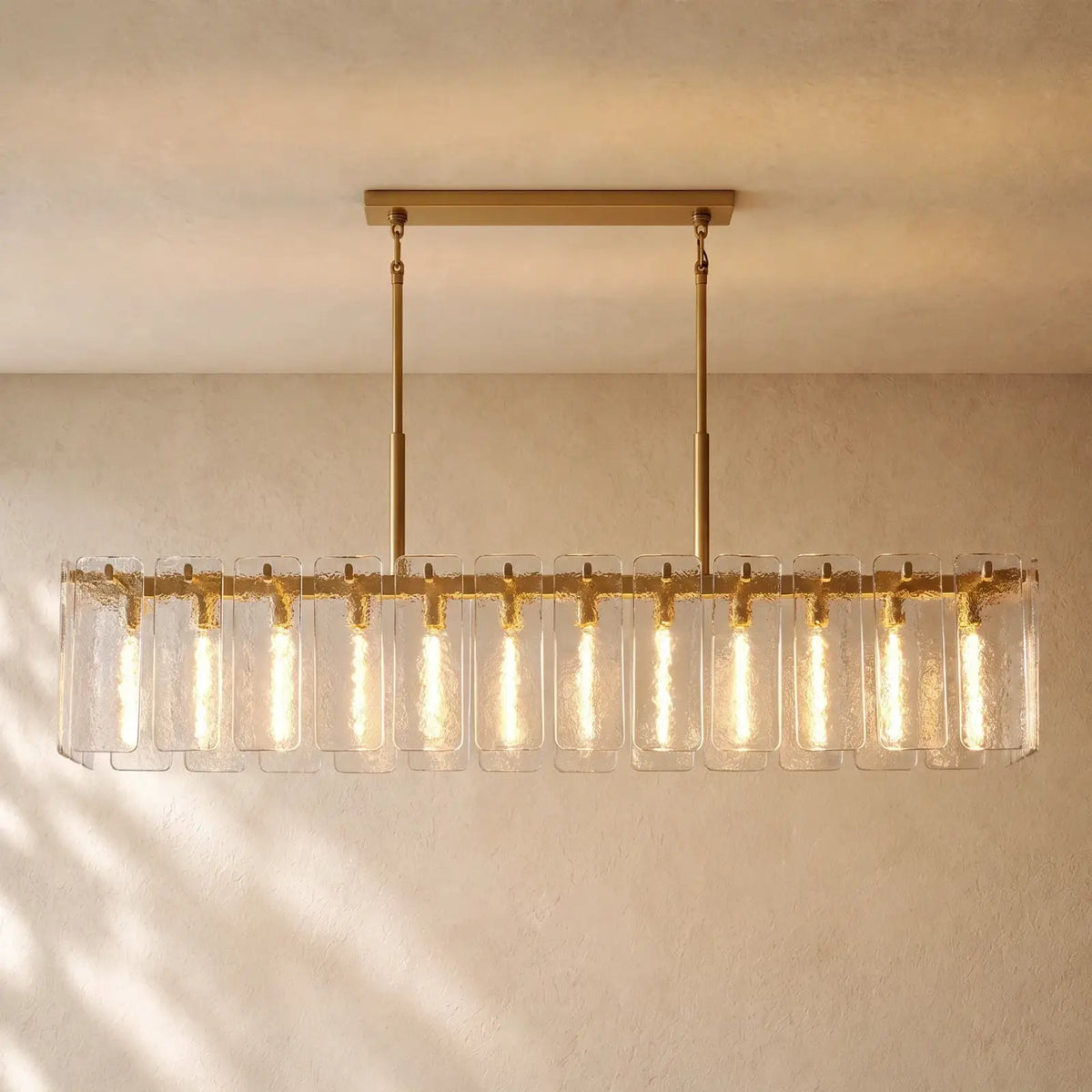 Calametta Glass Rectangular Chandelier - 72’’ / Lacquered Burnished Brass