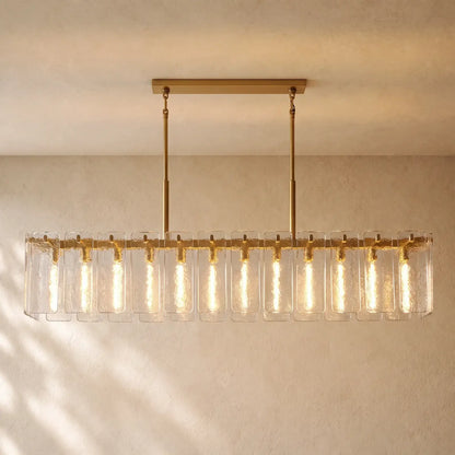 Calametta Glass Rectangular Chandelier - 72’’ / Lacquered Burnished Brass