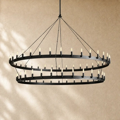 Caminon Vintage 2-Tier Round Chandelier - 73’’D / Matte Black / Filament