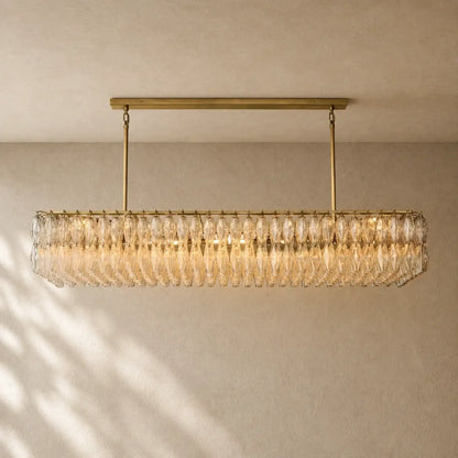 Chiaramn Glass Rectangular Chandelier - Lacquered Burnished Brass / Smoke / 74’’