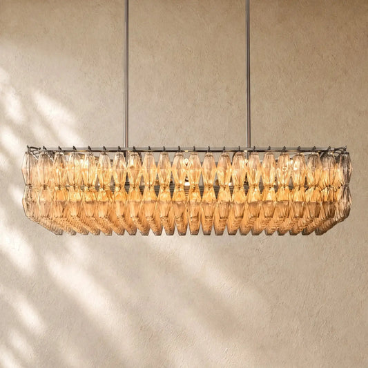 Chiaramn Glass Rectangular Chandelier - Satin Nickel / Clear / 54’’