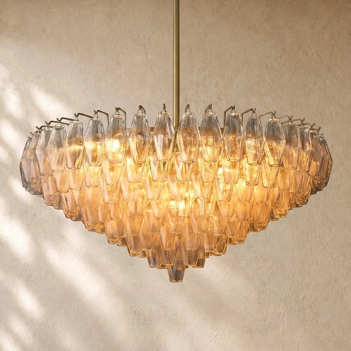 Chiaramn Glass Tiered Round Chandelier - Clear / 37’’ / Lacquered Burnished Brasss