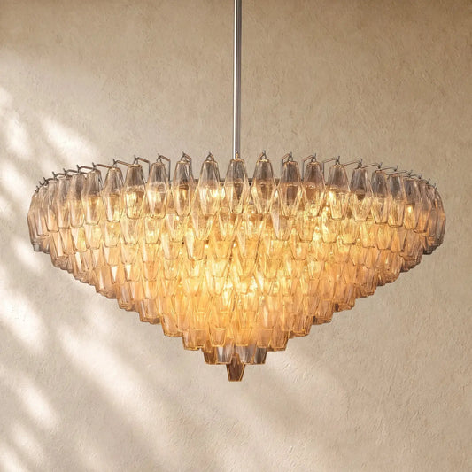 Chiaramn Glass Tiered Round Chandelier - Clear / 47’’ / Nickel