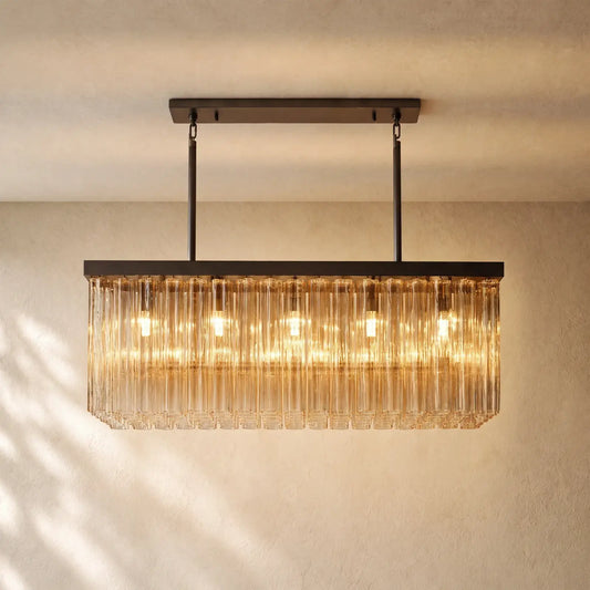 Ciello Rectangular Chandelier - Polished Stainless Steel / 54’’