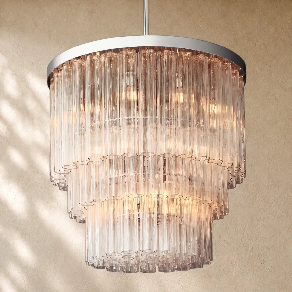 Ciello Three-Tier Round Chandelier - Polished Stainless Steel / 36’’