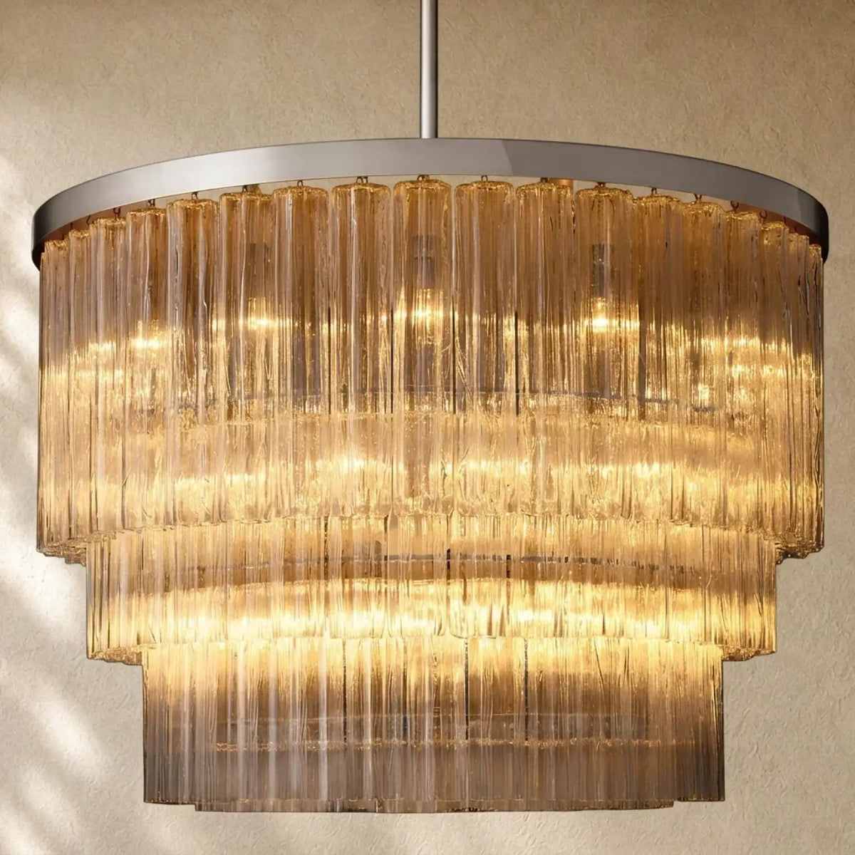 Ciello Three-Tier Round Chandelier - Polished Stainless Steel / 48’’