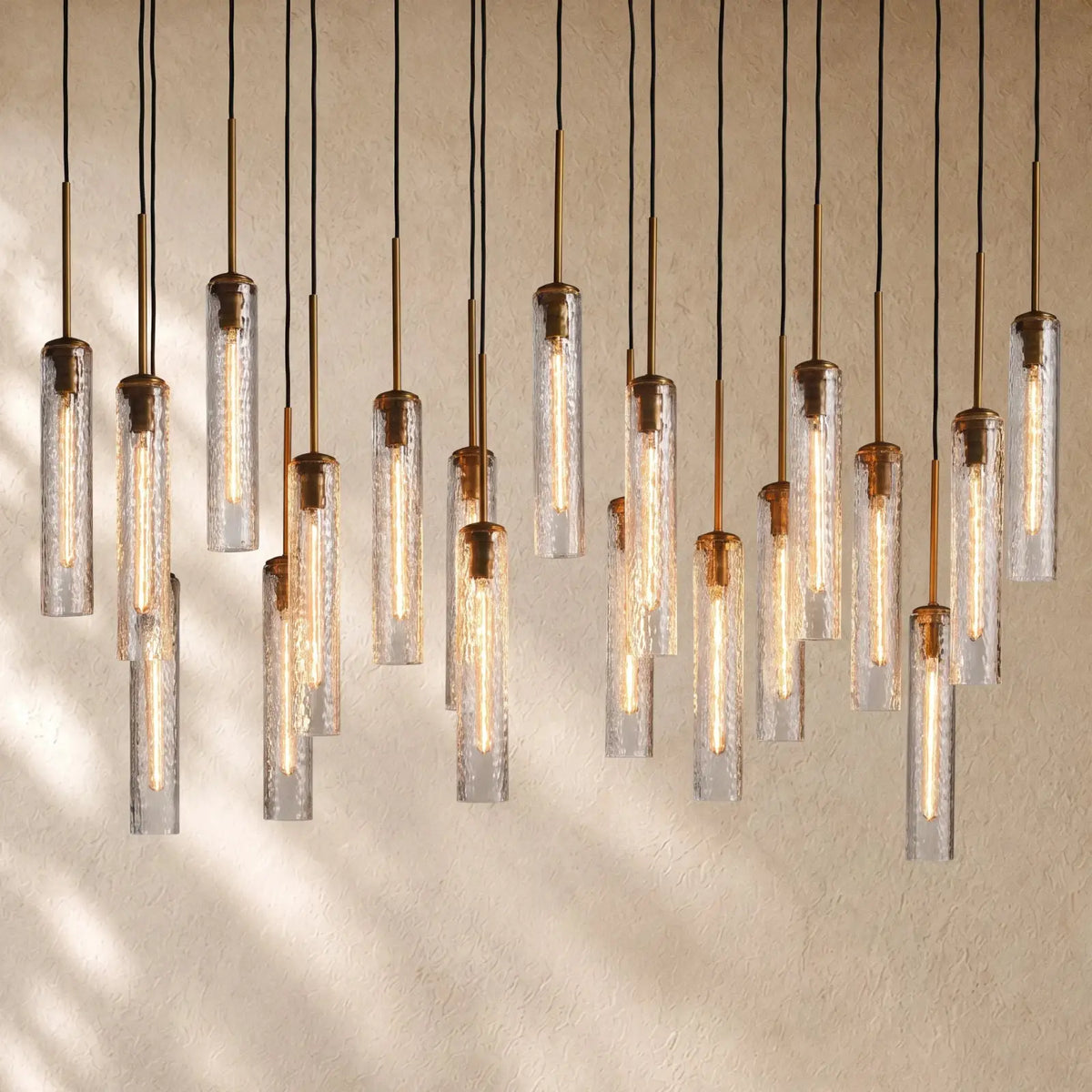 Collane Linear Glass Chandelier - Hammered Glass