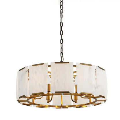 Daybreak Alabaster Round Chandelier - Antique Brass / 24″ Diam - Chandelier