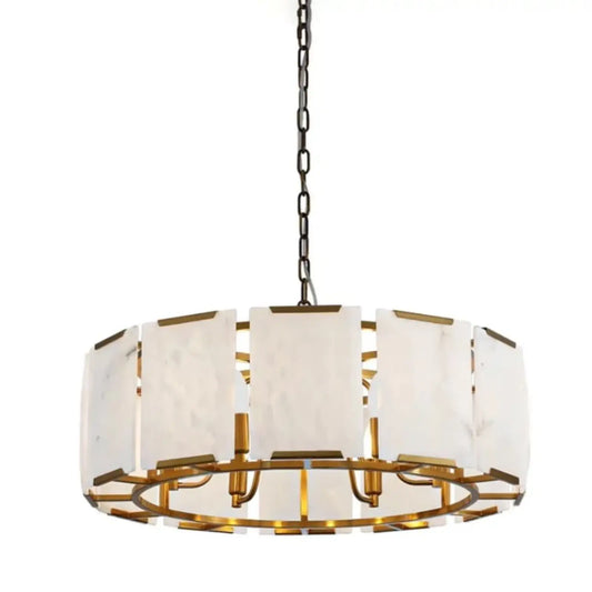 Daybreak Alabaster Round Chandelier - Antique Brass / 24″ Diam - Chandelier