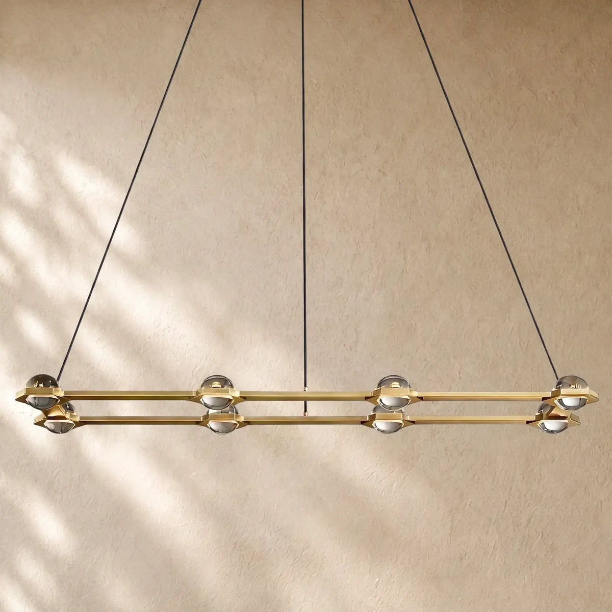 Ecletant Rectangular Chandelier - Lacquered Burnished Brass Matte Black Polished Nickel / 54’’