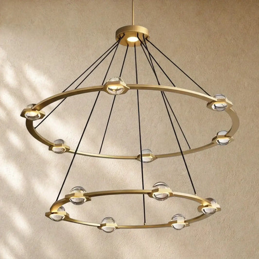 Ecletant Two-Tier Round Chandelier - Lacquered Burnished Brass / 48’’