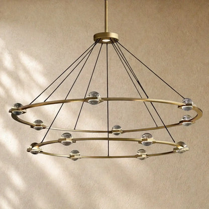 Ecletant Two-Tier Round Chandelier - Lacquered Burnished Brass / 60’’