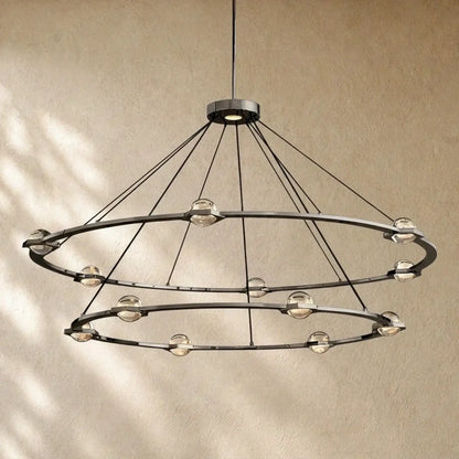 Ecletant Two-Tier Round Chandelier - Polished Nickel / 60’’