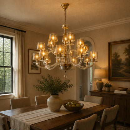 Giulien Amber Glass Tiered Round Chandelier