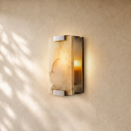Hand-Carved Alabaster Sconce - Polished Nickel / 11’’