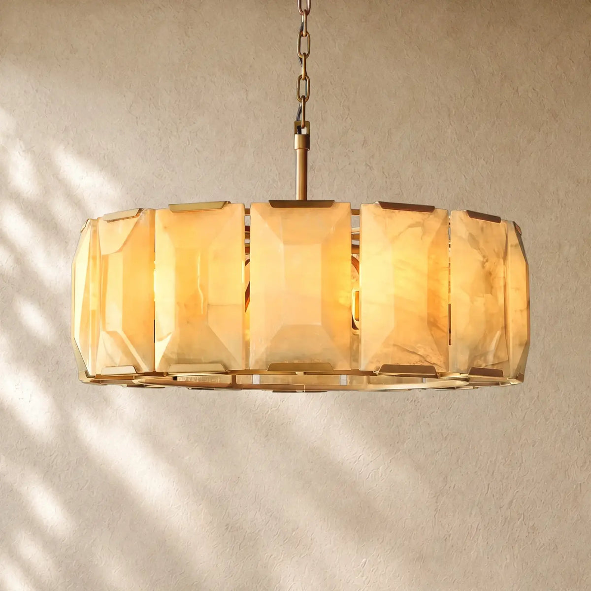 Hartley Alabaster Round Alabaster Chandelier - Lacquered Brass / 31’’
