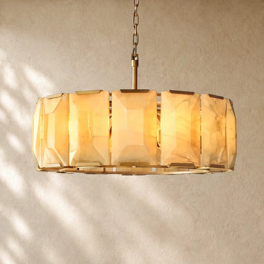 Hartley Alabaster Round Alabaster Chandelier - Lacquered Brass / 31’’
