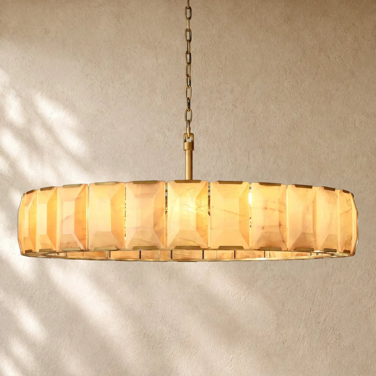 Hartley Alabaster Round Alabaster Chandelier - Lacquered Brass / 60’’