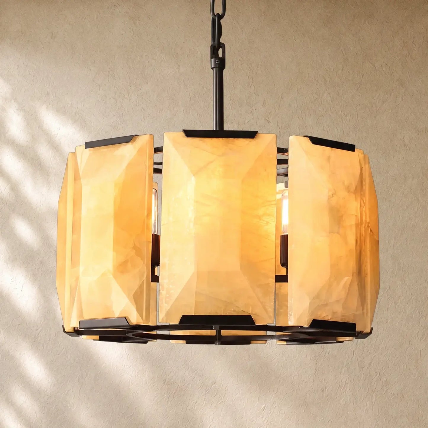 Hartley Alabaster Round Alabaster Chandelier - Matte Black / 19’’