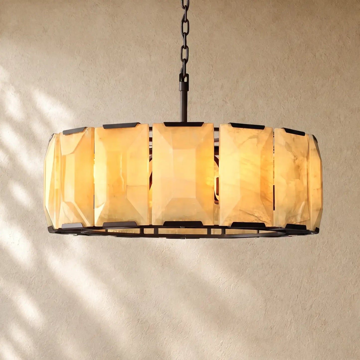 Hartley Alabaster Round Alabaster Chandelier - Matte Black / 31’’