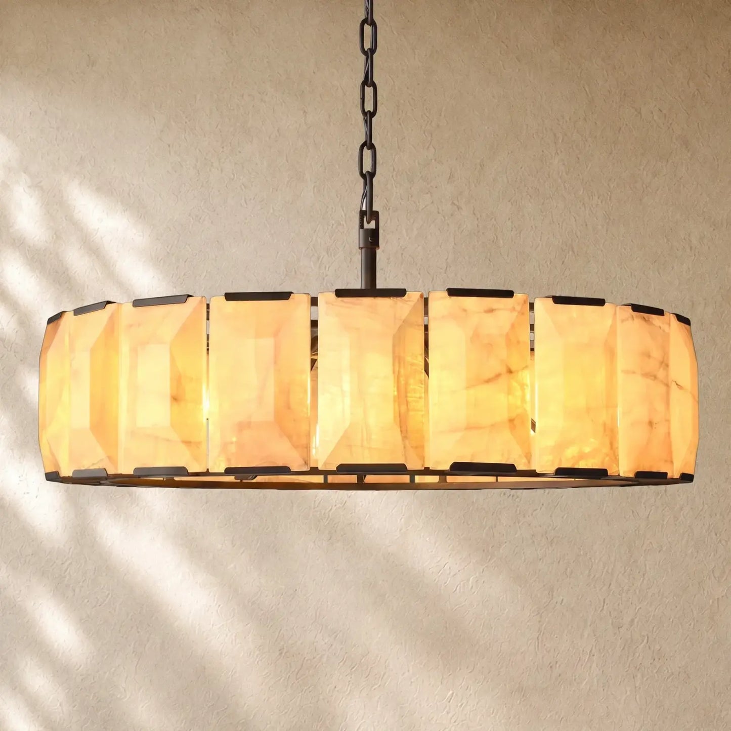 Hartley Alabaster Round Alabaster Chandelier - Matte Black / 43’’