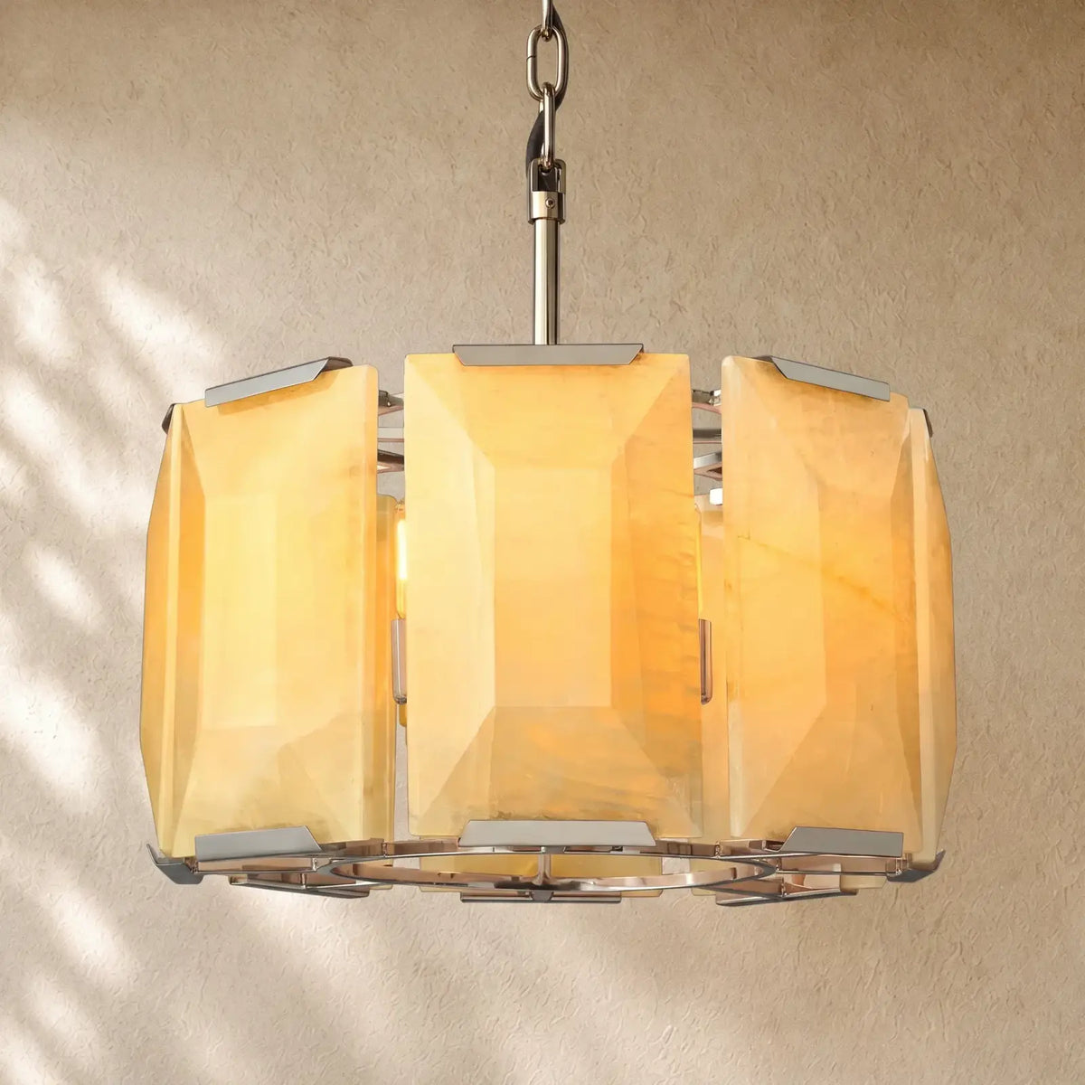 Hartley Alabaster Round Alabaster Chandelier - Polishes Steel / 19’’