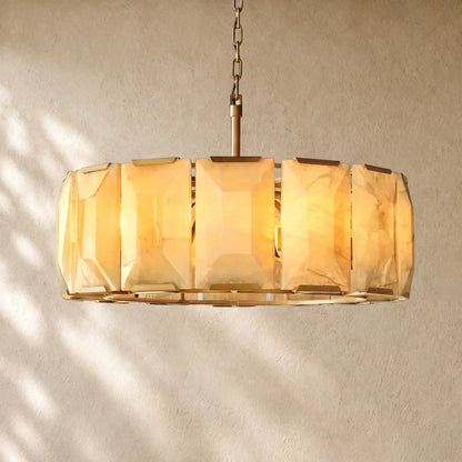 Hartley Calcite Round Alabaster Chandelier - Lacquered Brass / 31’’