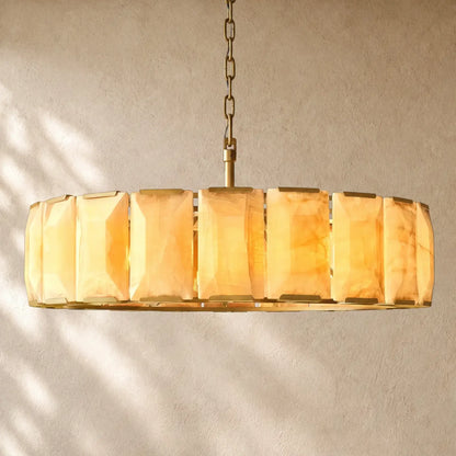 Hartley Calcite Round Alabaster Chandelier - Lacquered Brass / 43’’
