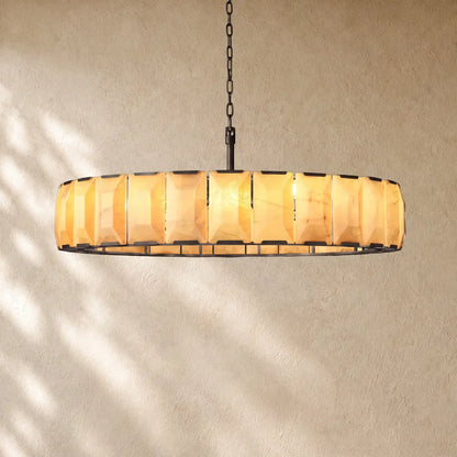 Hartley Calcite Round Alabaster Chandelier - Matte Black / 60’’