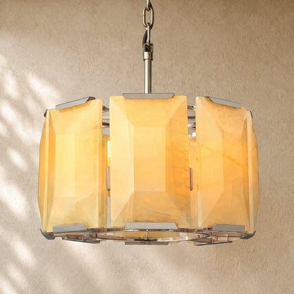 Hartley Calcite Round Alabaster Chandelier - Polishes Steel / 19’’