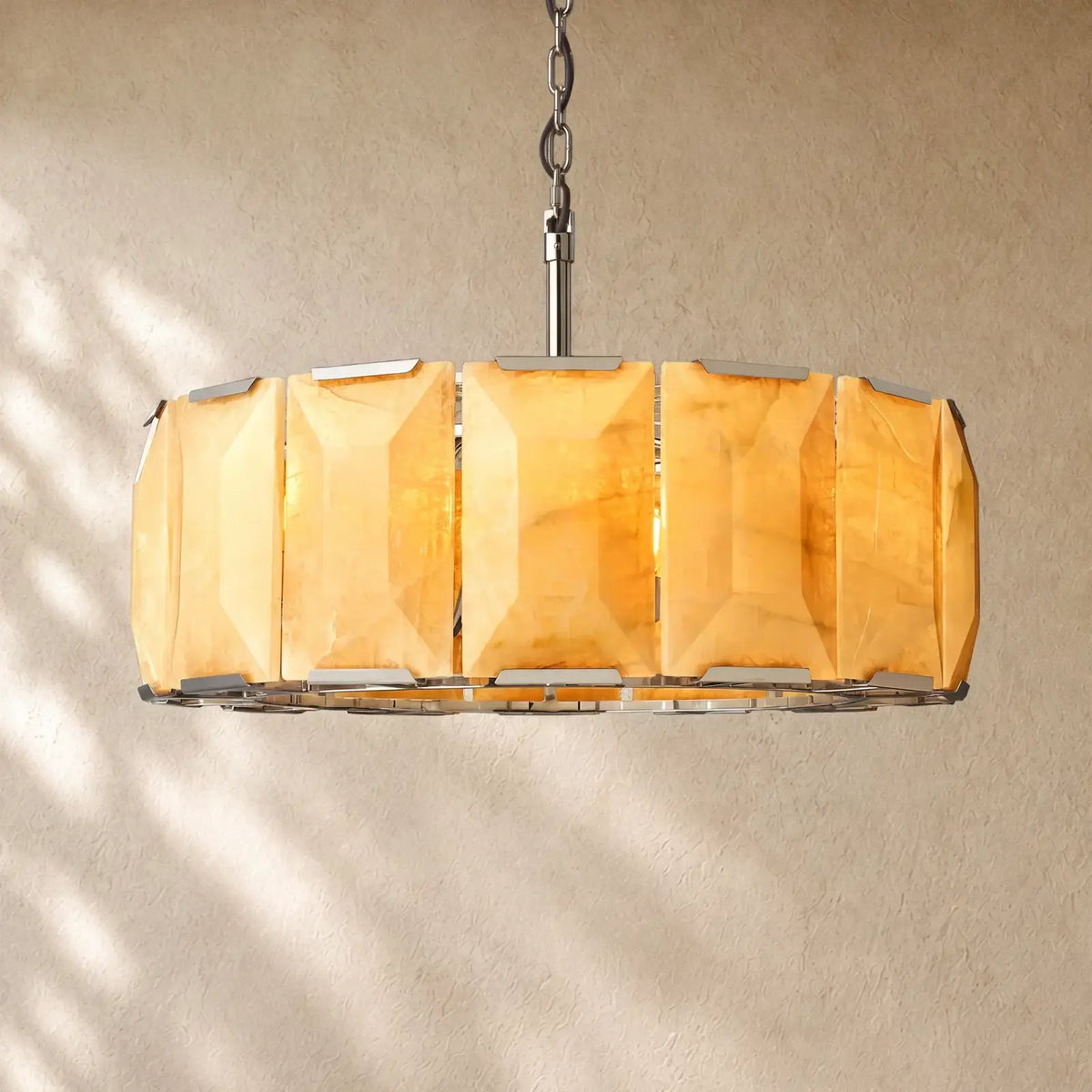 Hartley Calcite Round Alabaster Chandelier - Polishes Steel / 31’’