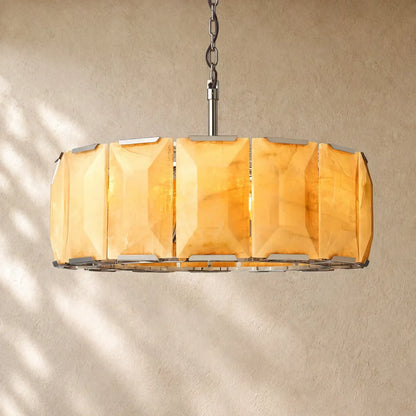 Hartley Calcite Round Alabaster Chandelier - Polishes Steel / 31’’