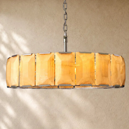 Hartley Calcite Round Alabaster Chandelier - Polishes Steel / 43’’