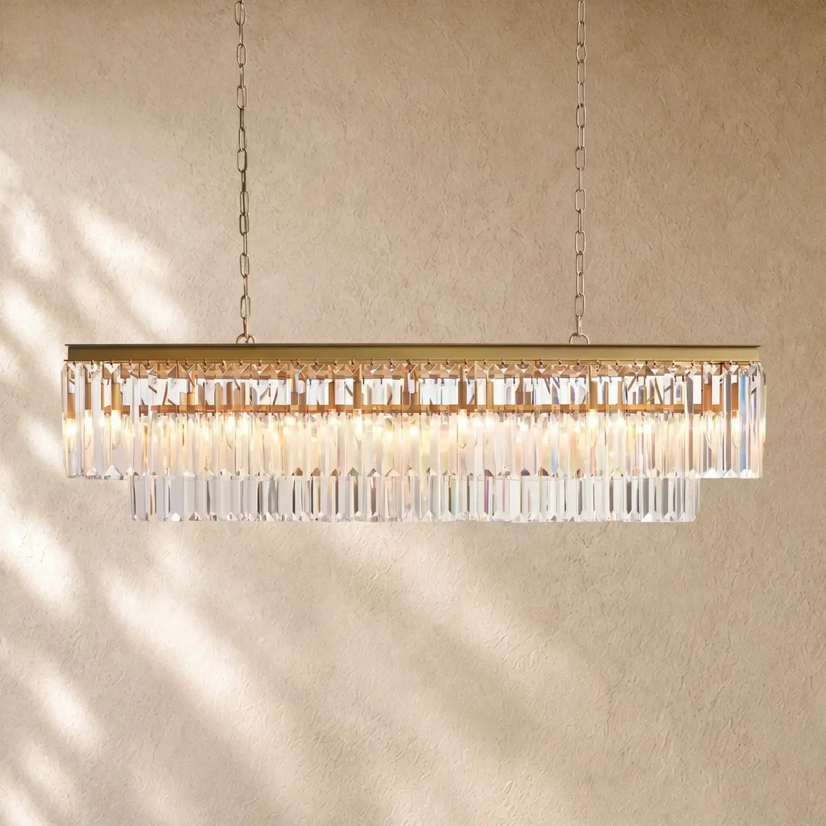 Leylend Tiered Rectangular Chandelier - Brass