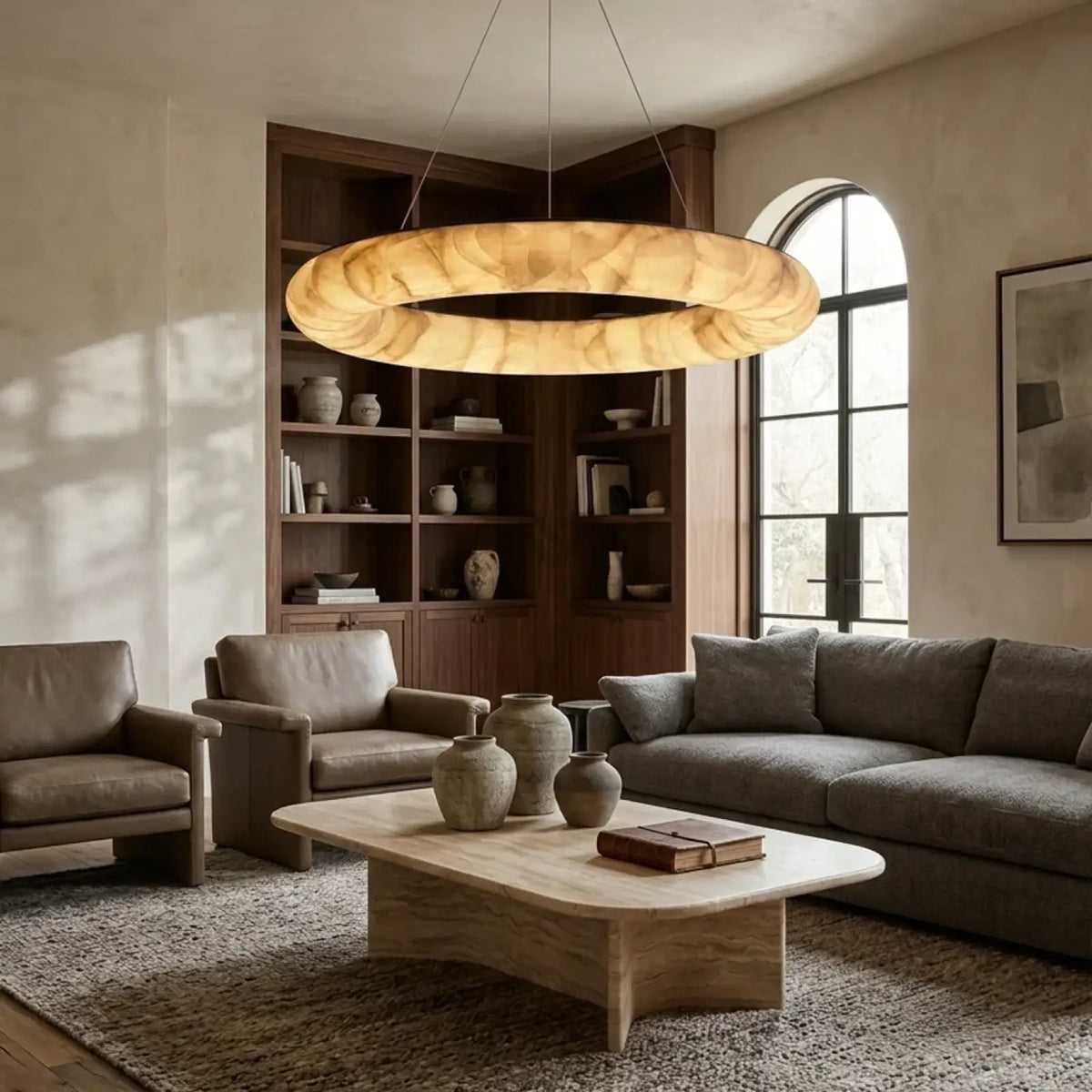 Livage Lisse Round Chandelier with Alabaster Shade