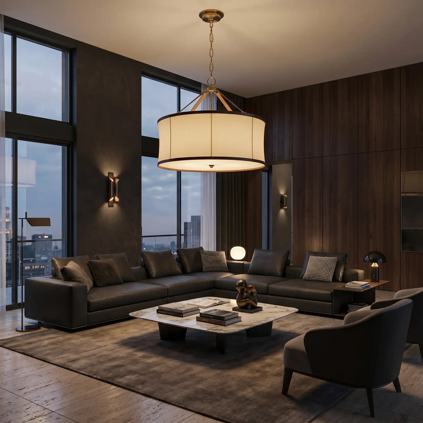 Fabric Drum Pendant Chandelier