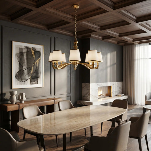 Modern Brass Fabric Shade Chandelier