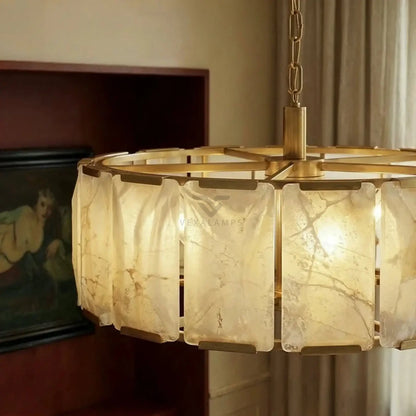 Marlow Alabaster Round Chandelier with Natural Alabaster Stone Shades