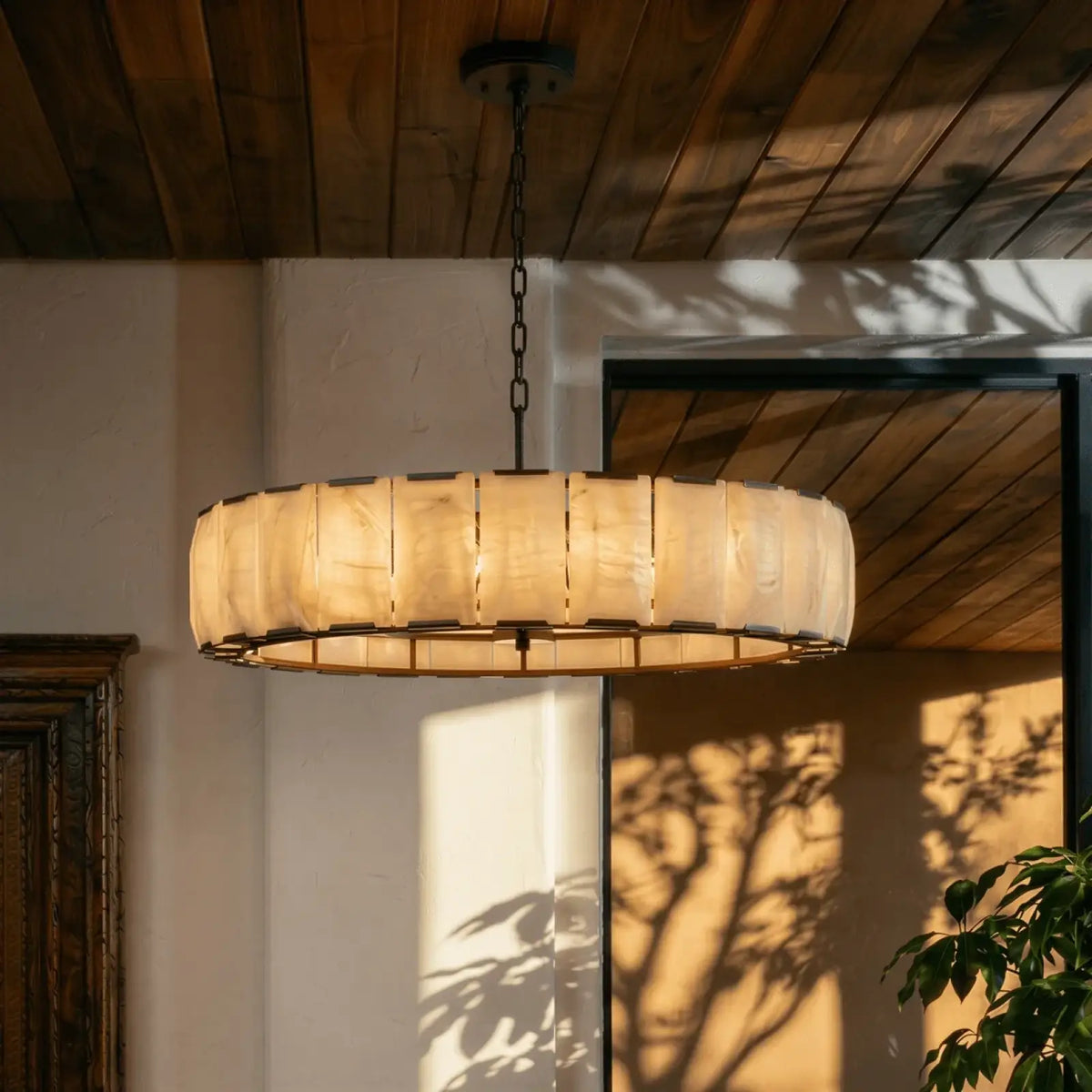 Marlow Alabaster Round Chandelier with Natural Alabaster Stone Shades