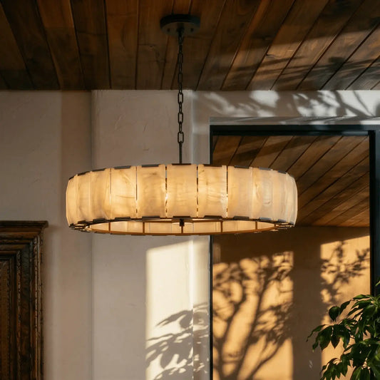 Marlow Alabaster Round Chandelier with Natural Alabaster Stone Shades