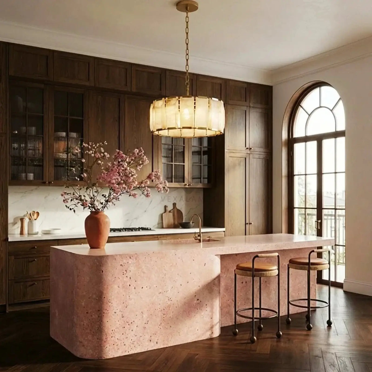 Marlow Alabaster Round Chandelier with Natural Alabaster Stone Shades