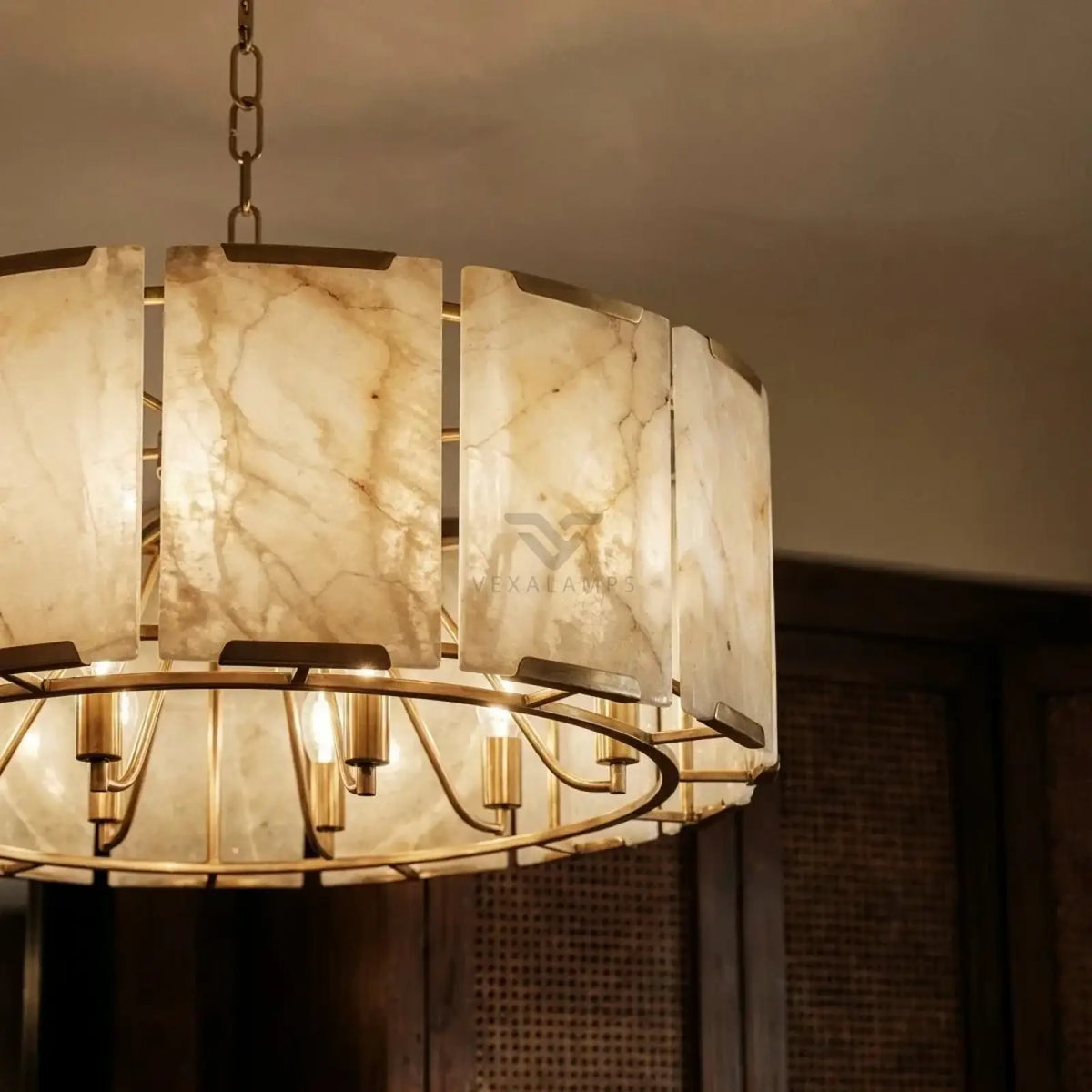 Marlow Alabaster Round Chandelier with Natural Alabaster Stone Shades