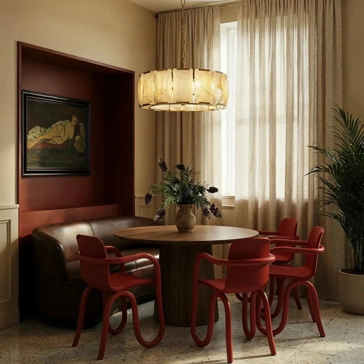 Marlow Alabaster Round Chandelier with Natural Alabaster Stone Shades