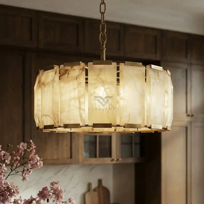 Marlow Alabaster Round Chandelier with Natural Alabaster Stone Shades
