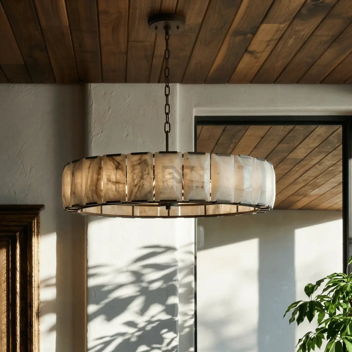 Marlow Alabaster Round Chandelier with Natural Alabaster Stone Shades