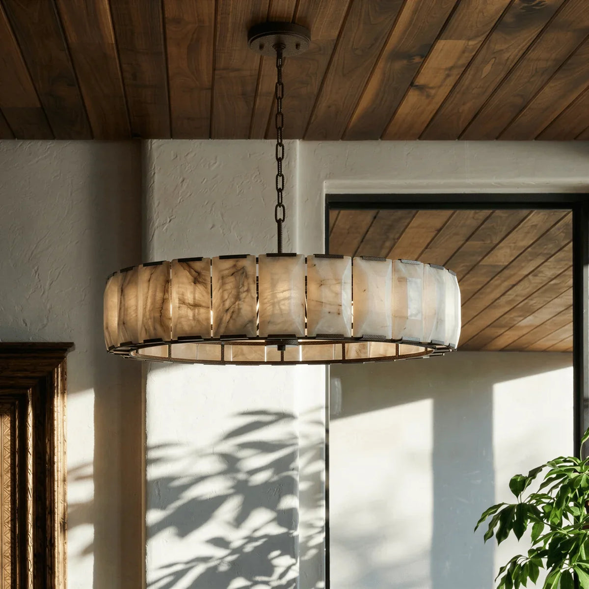 Marlow Alabaster Round Chandelier with Natural Alabaster Stone Shades